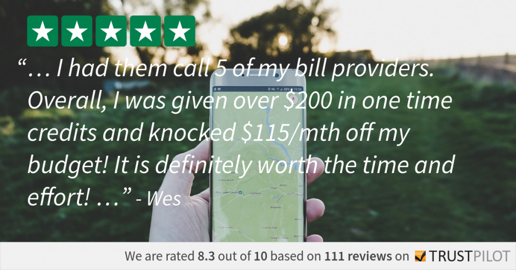 Wes' Trustpilot review of bill negotiation service, BillAdvisor